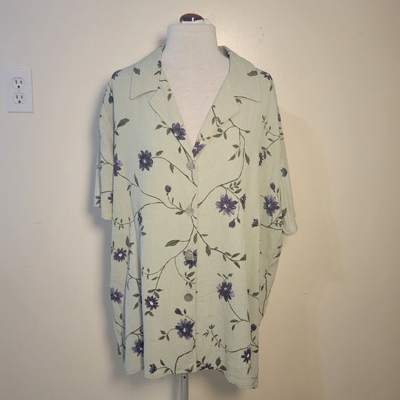 ColdWater Creek (Women's XL) Relaxed fit Floral Green Purple Button-down Shirt - Picture 3 of 7
